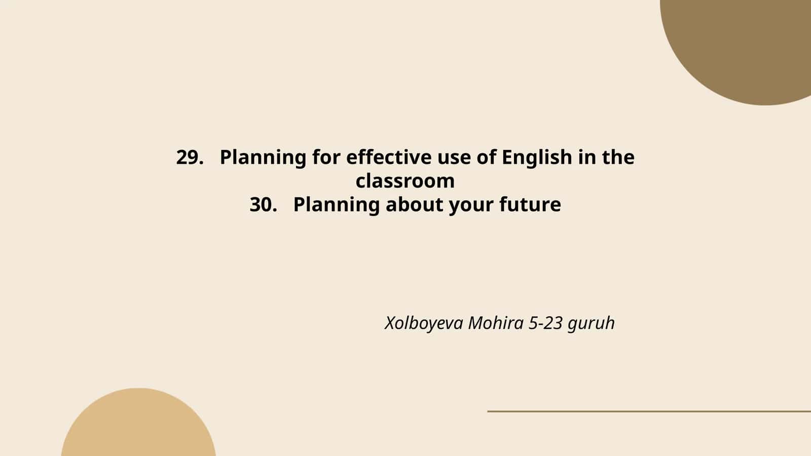 Planning for effective use of English in the classroom