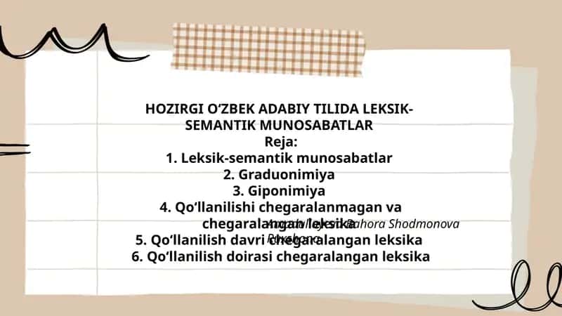 HOZIRGI O‘ZBEK ADABIY TILIDA LEKSIK-SEMANTIK MUNOSABATLAR