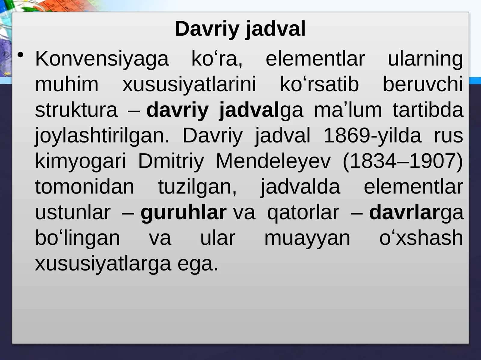 S - Elementlarning tavsifi va xossalari. Oksidlanish- qaytarilish reaksiyalari