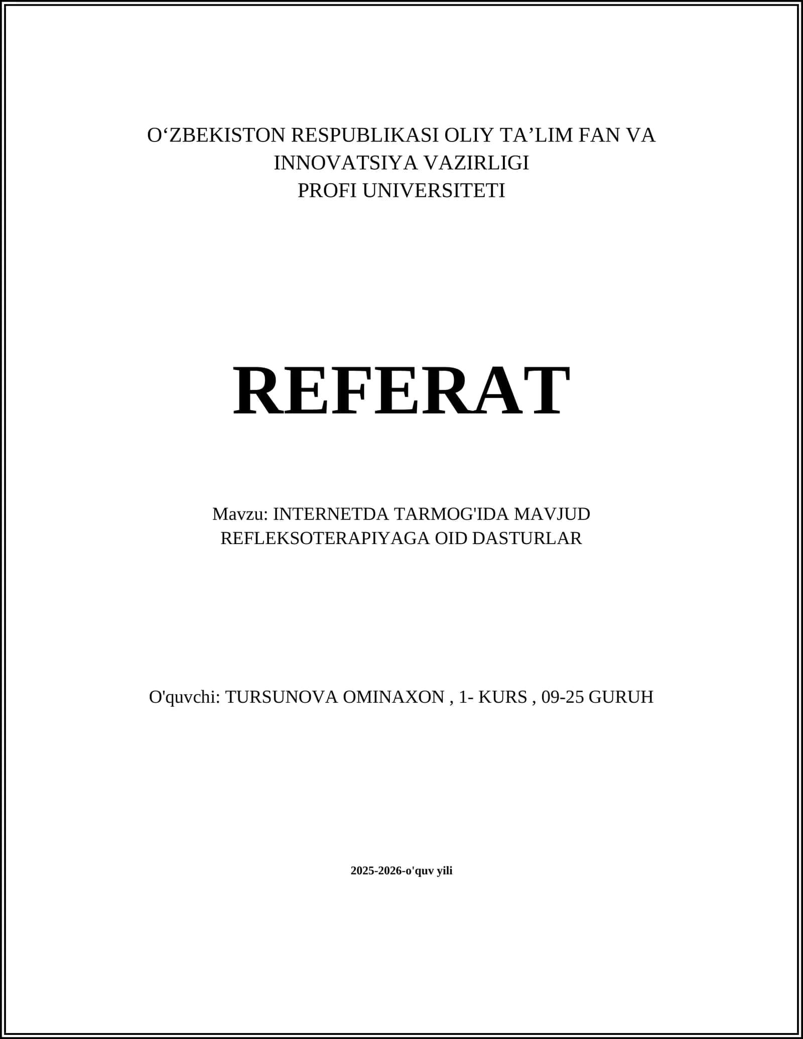 INTERNETDA TARMOG'IDA MAVJUD REFLEKSOTERAPIYAGA OID DASTURLAR