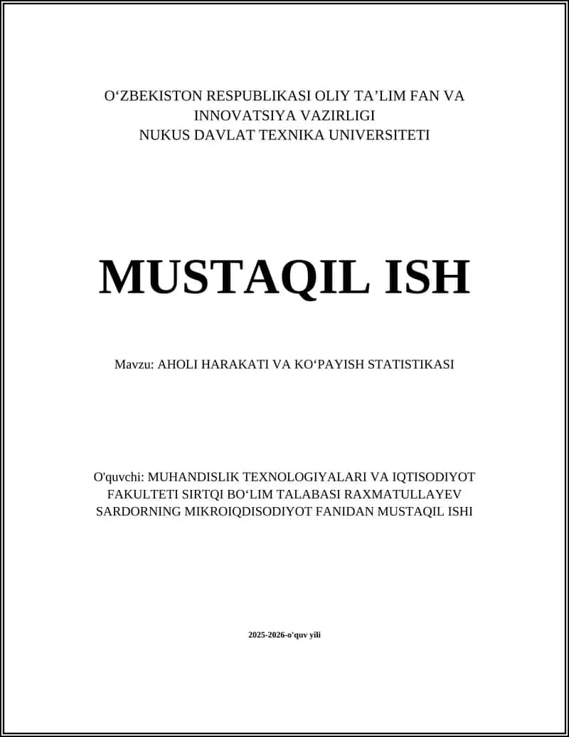 Aholi harakati va koʻpayish statistikasi