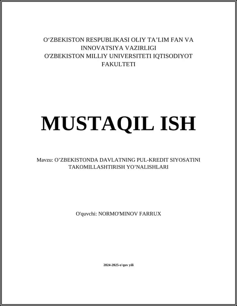 Pul-kredit siyosatining huquqiy asoslari