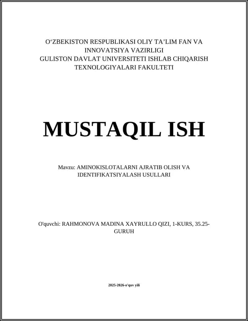 AMINOKISLOTALARNI AJRATIB OLISH VA IDENTIFIKATSIYALASH USULLARI