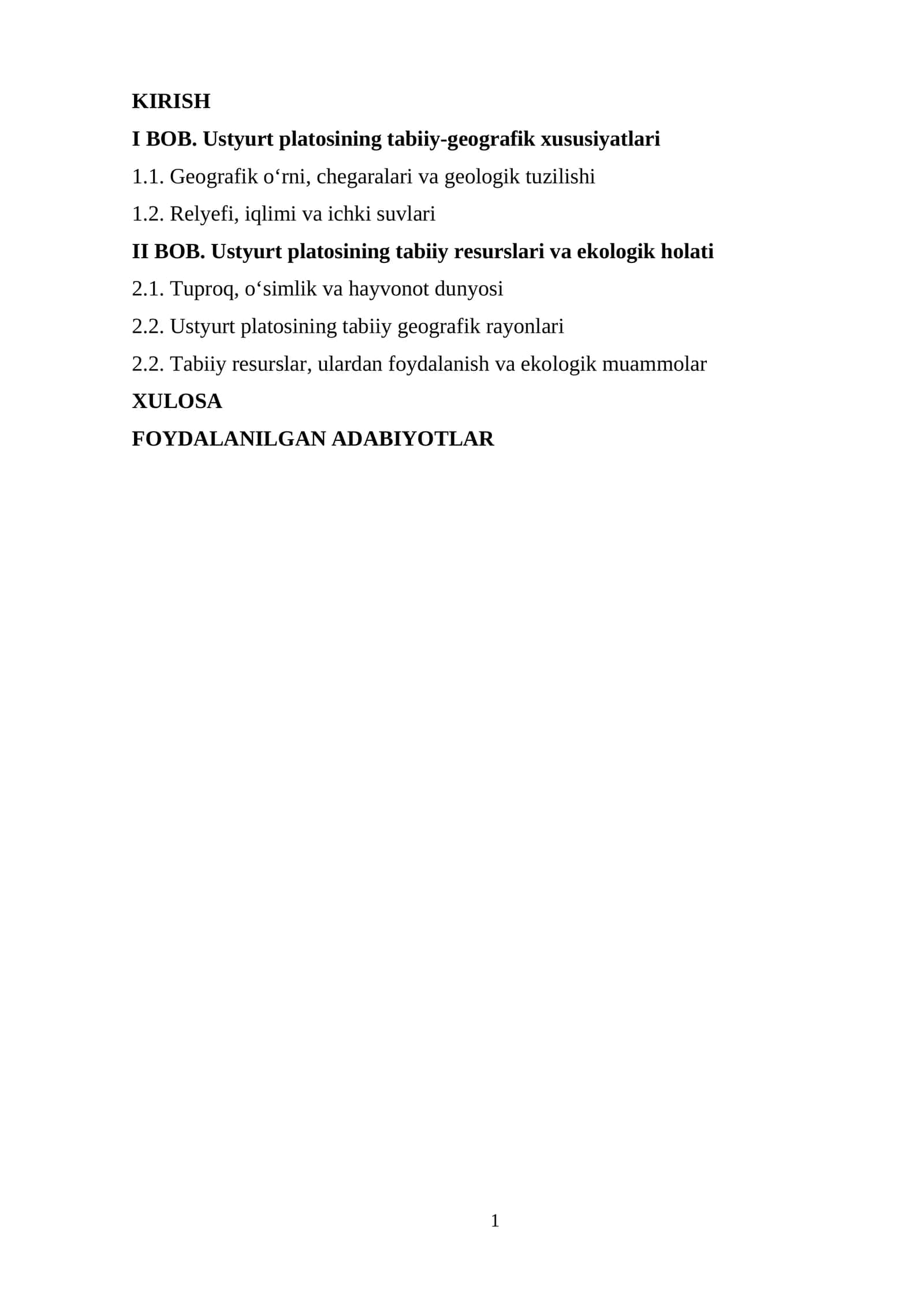 Ustyurt platosi umumiy tavsifi