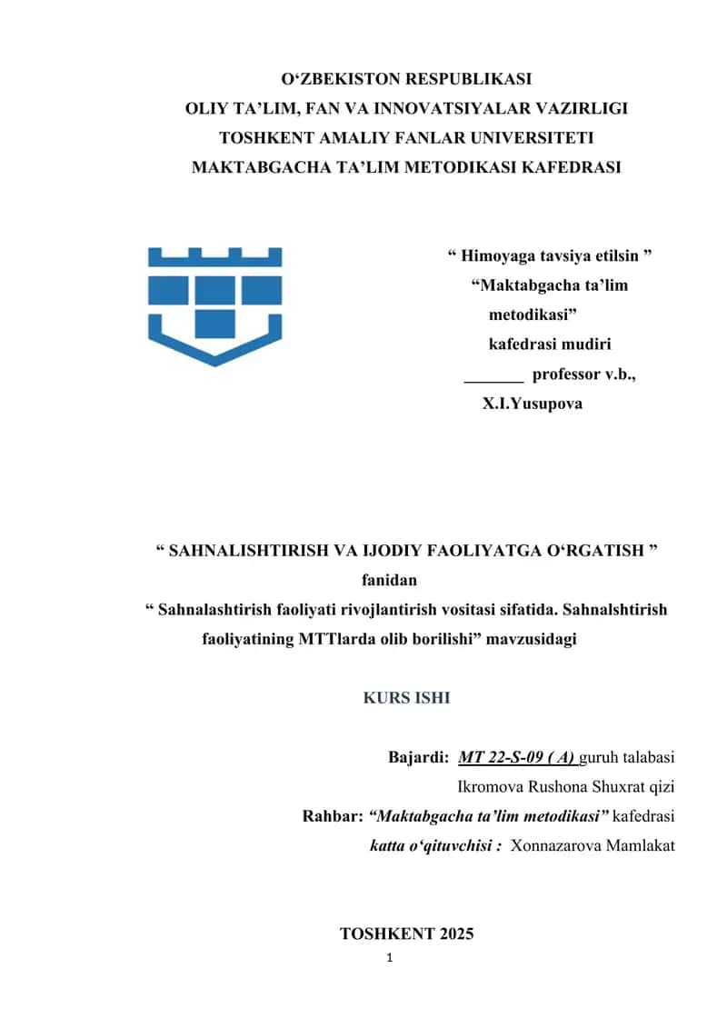 Sahnalashtirish faoliyati rivojlantirish vositasi sifatida. Sahnalshtirish faoliyatining MTTlarda olib borilishi
