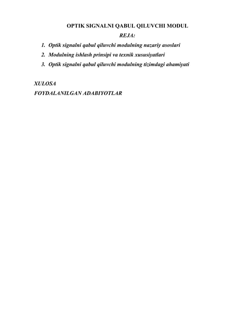 OPTIK SIGNALNI QABUL QILUVCHI MODUL
