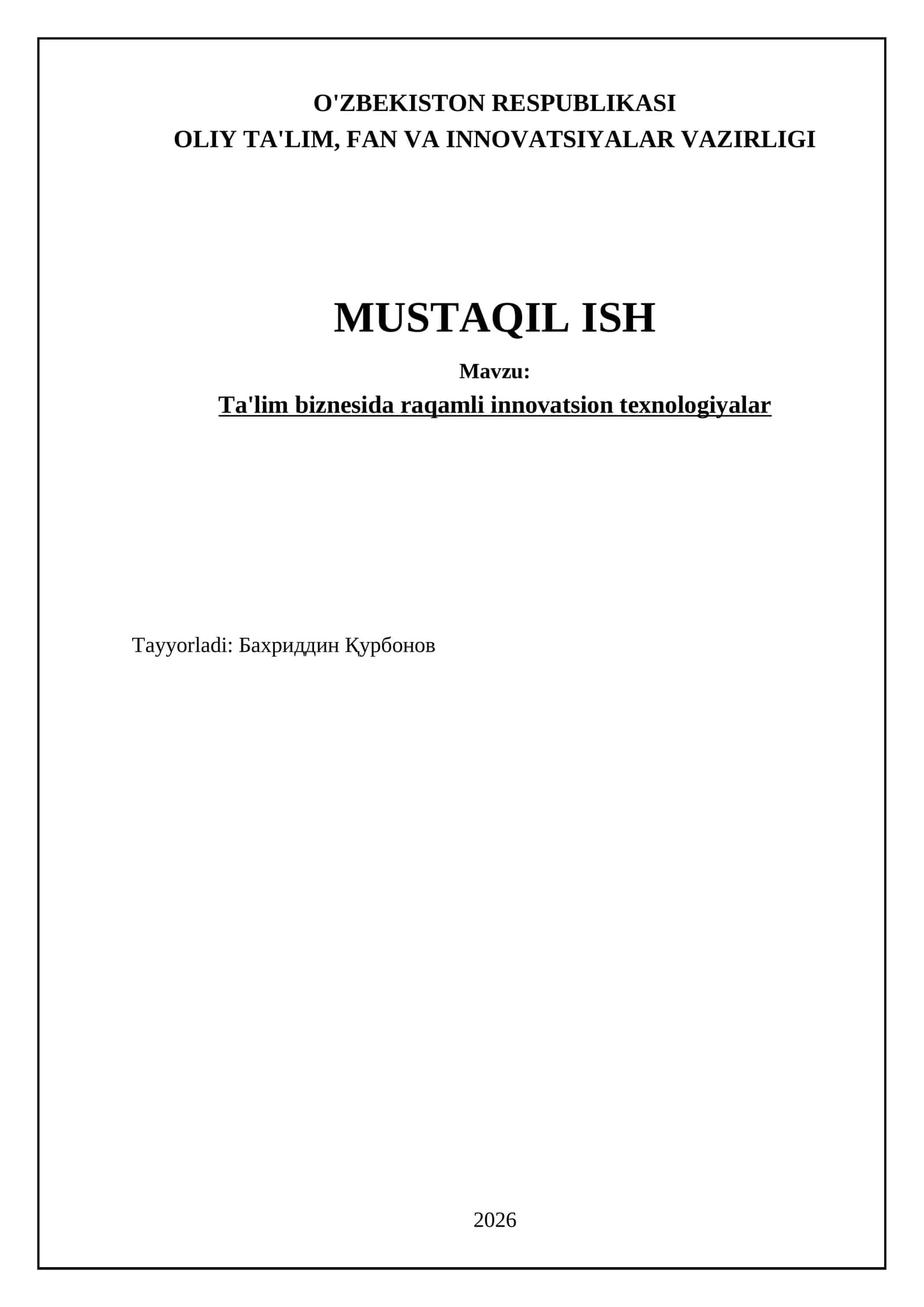 Ta'lim biznesida raqamli innovatsion texnologiyalar