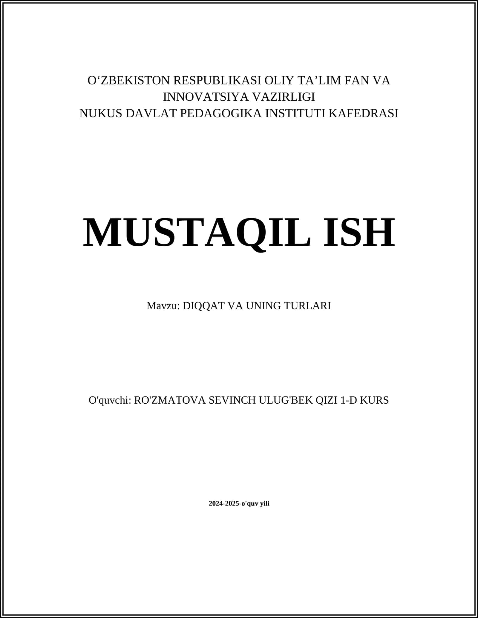 DIQQAT VA UNING TURLARI