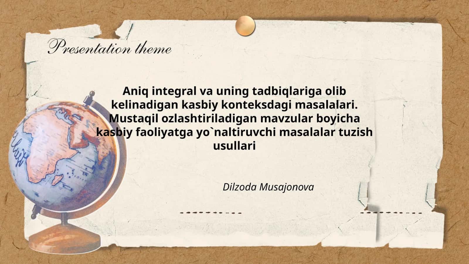 Aniq integral va uning tadbiqlariga olib kelinadigan kasbiy konteksdagi masalalari