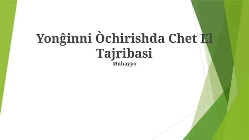 Yonĝinni Òchirishda Chet El Tajribasi