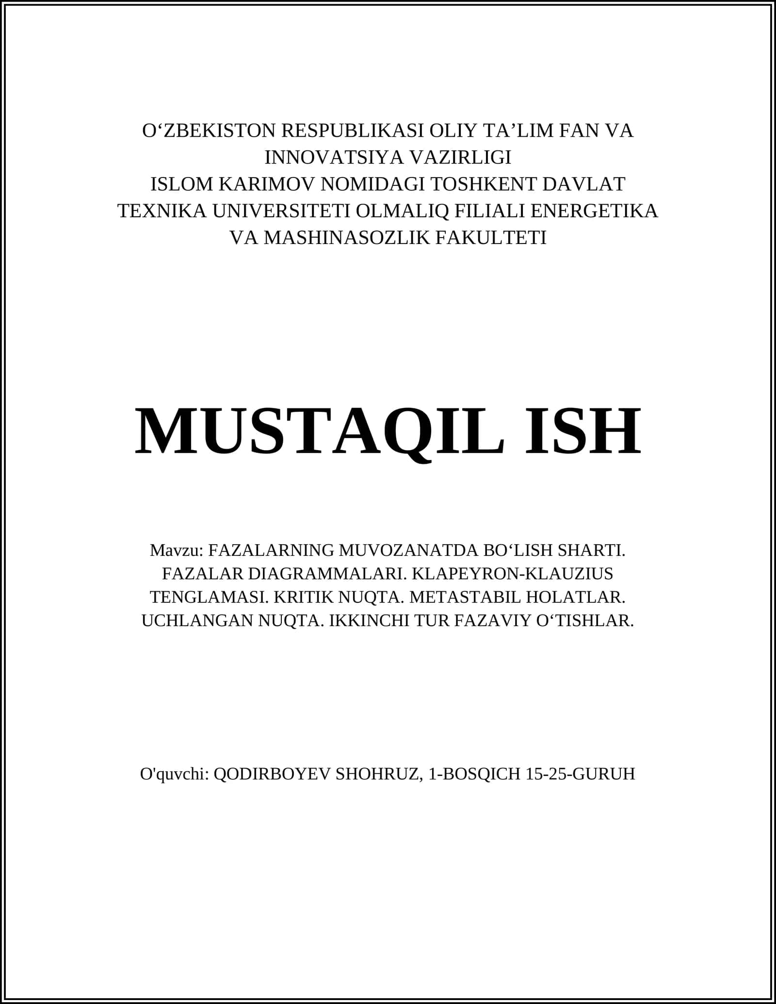 FАZАLАRNING MUVОZАNАTDА BO‘LISH SHАRTI