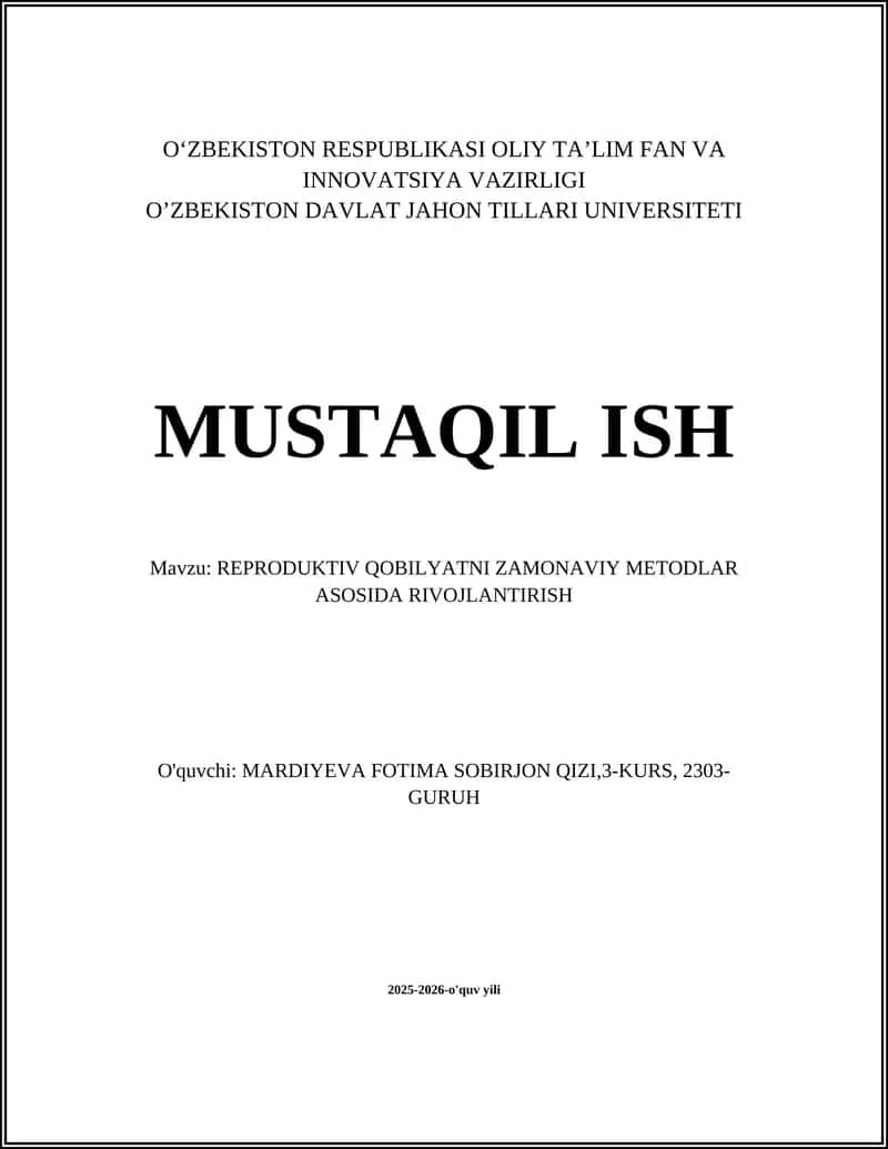 REPRODUKTIV QOBILYATNI ZAMONAVIY METODLAR ASOSIDA RIVOJLANTIRISH