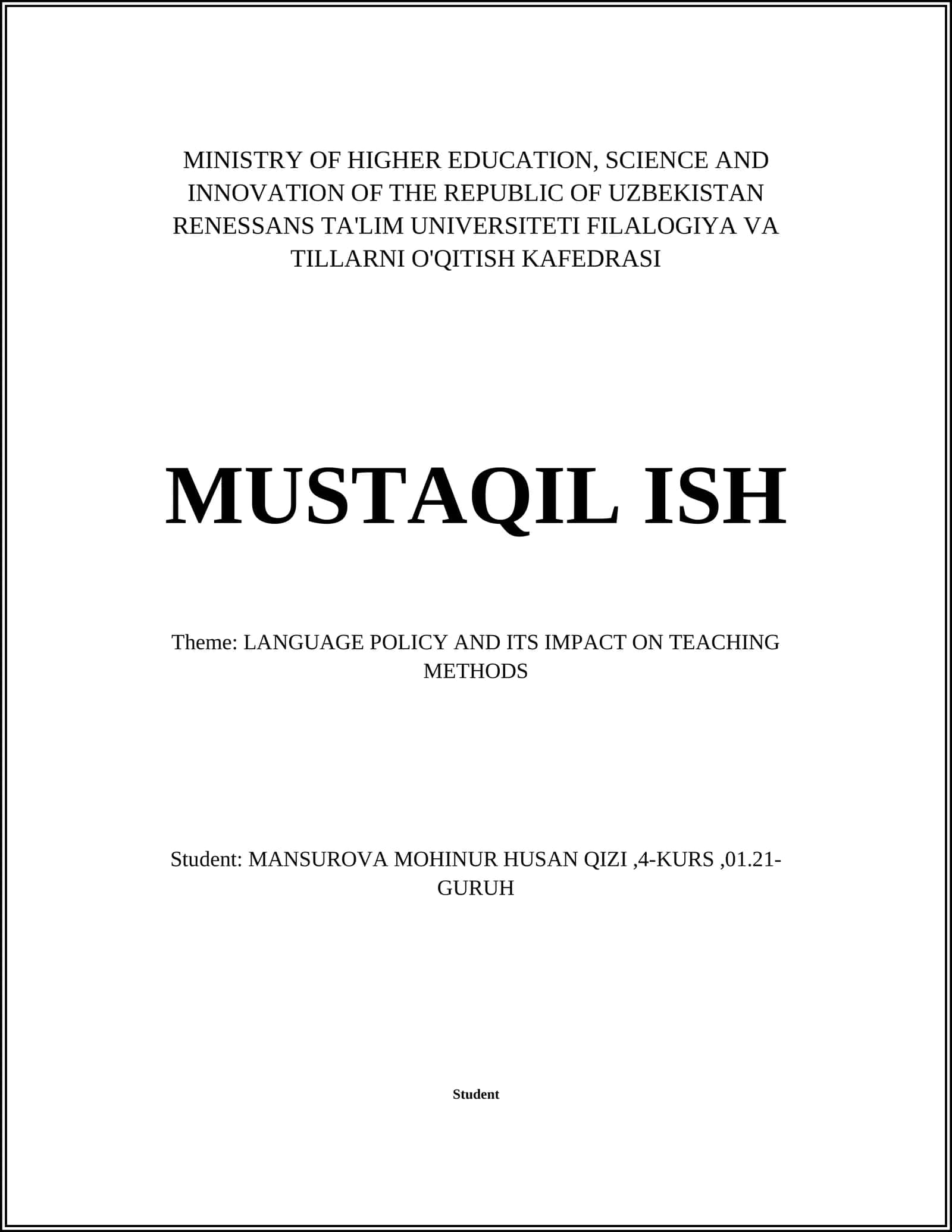LANGUAGE POLICY AND ITS IMPACT ON TEACHING METHODS