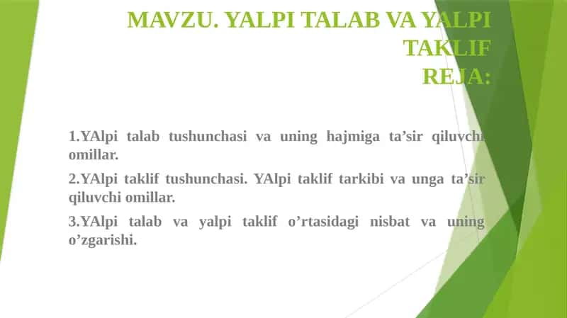 YAlpi Talab va Yalpi Taklifreja