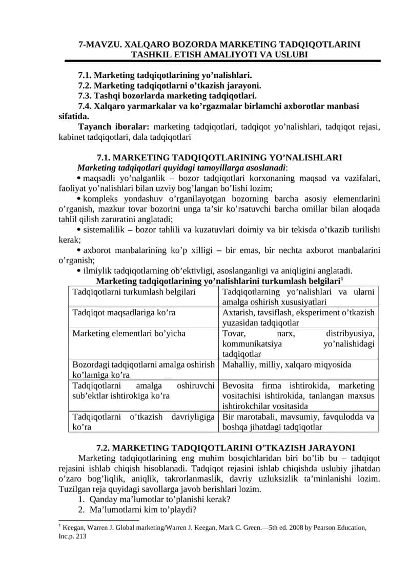 Xalqaro bozorda marketing tadqiqotlarini tashkil etish amaliyoti va uslubi
