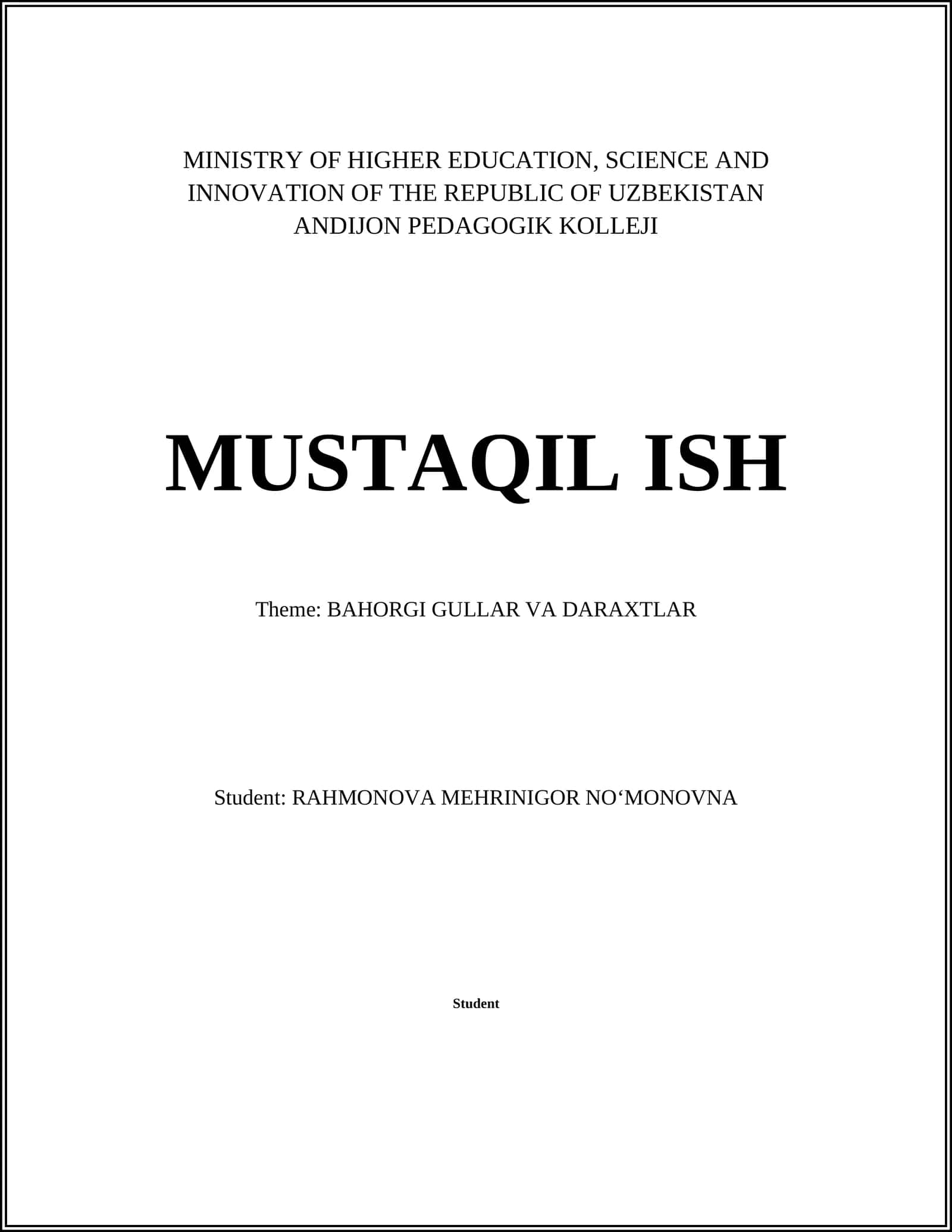 BAHORGI GULLAR VA DARAXTLAR