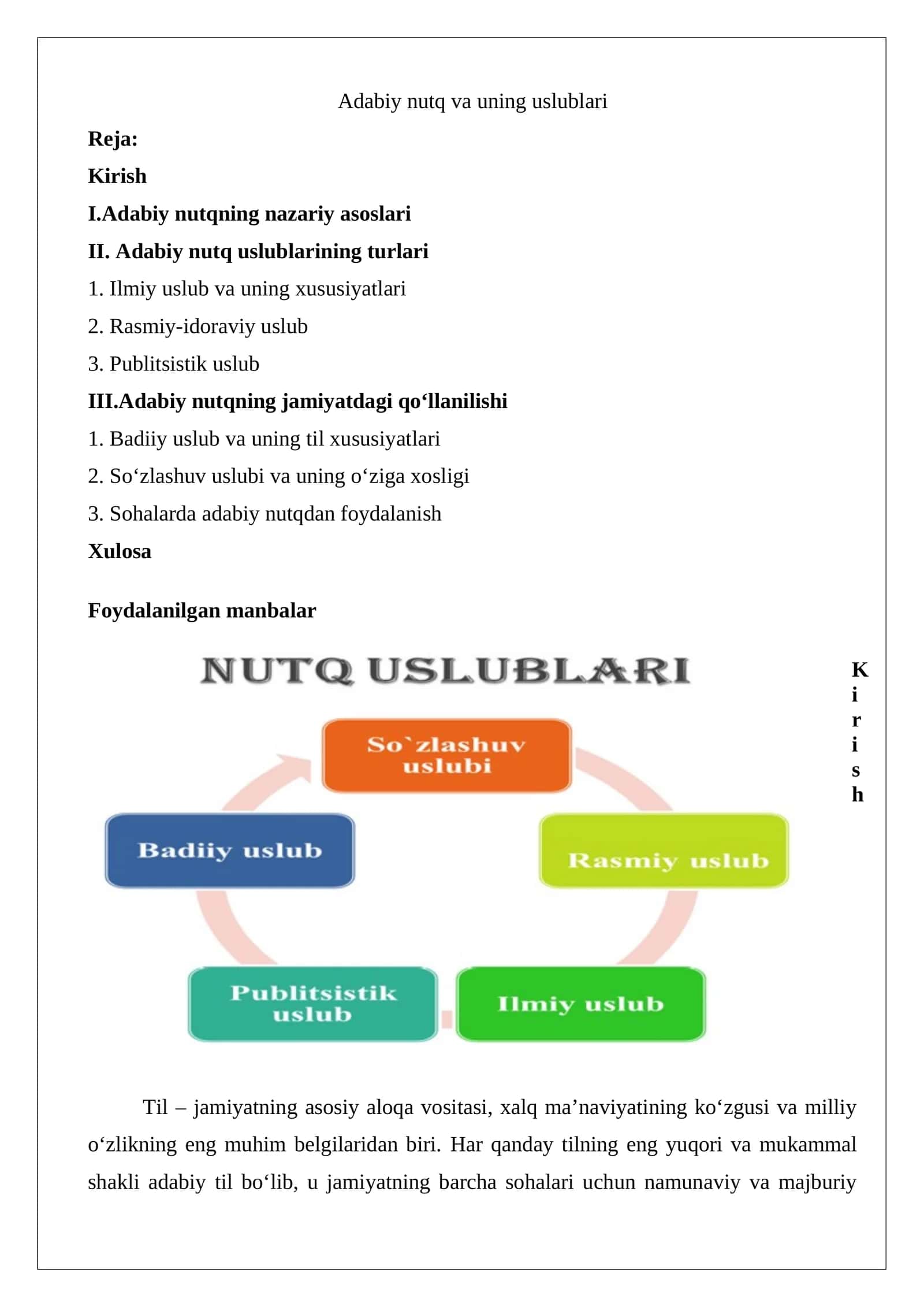 Adabiy nutq va uning uslublari