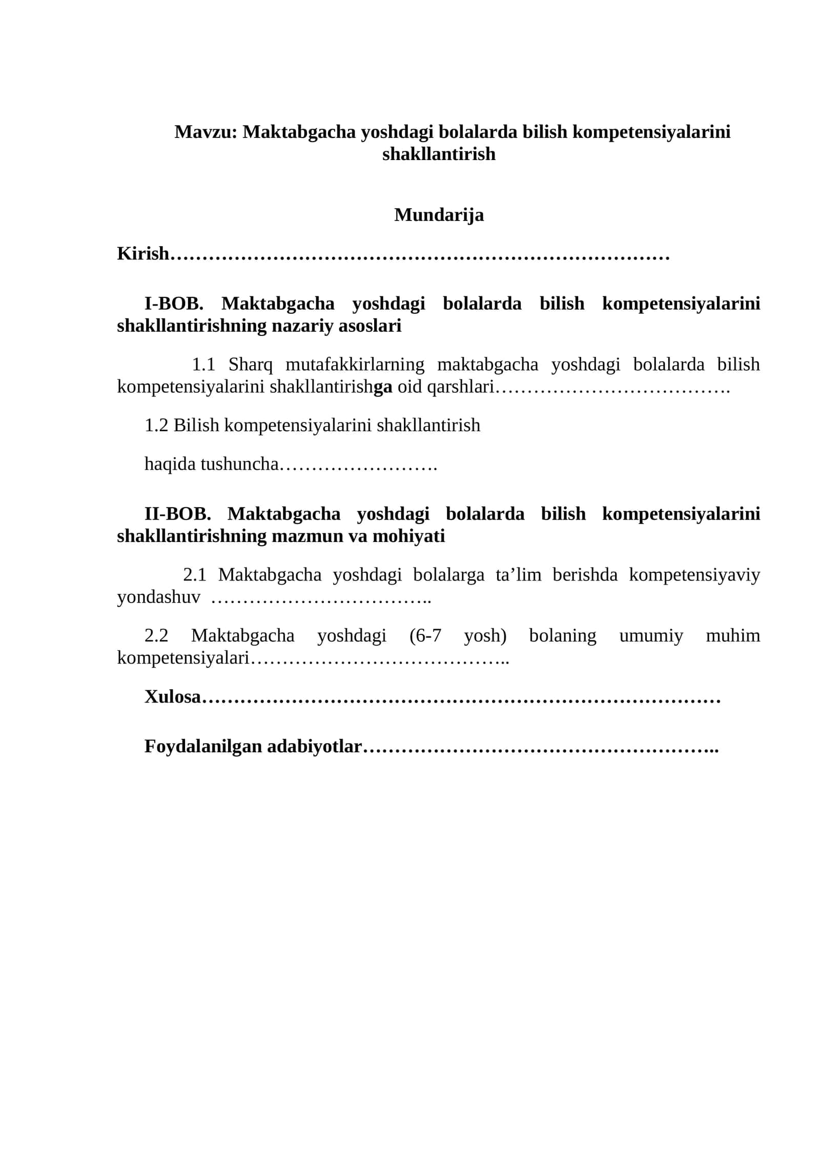 Maktabgacha yoshdagi bolalarda bilish kompetensiyalarini shakllantirish