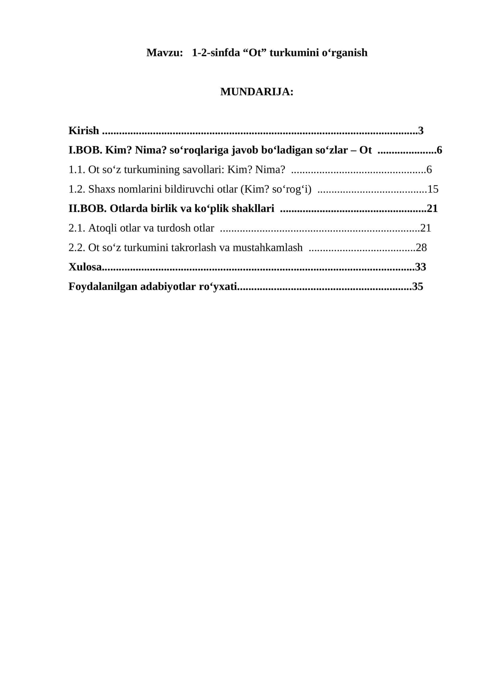 1-2-sinfda “Ot” turkumini o'rganish