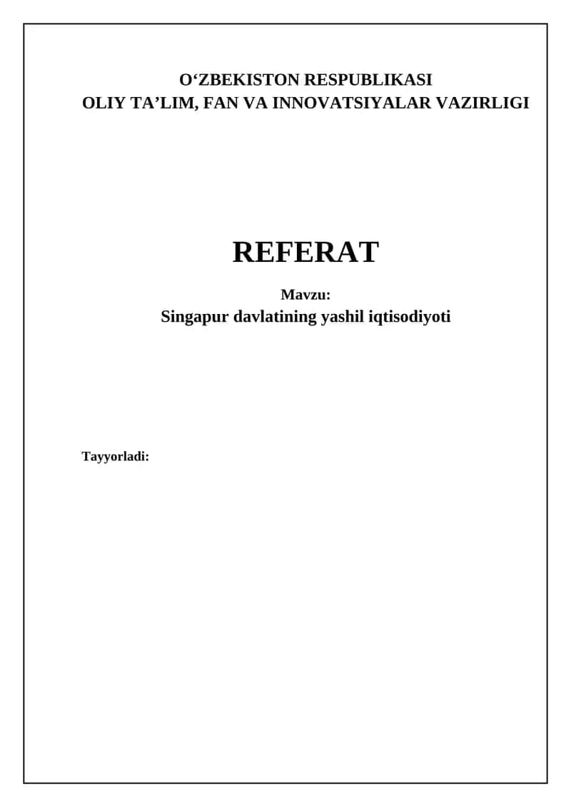 Singapur davlatining yashil iqtisodiyoti