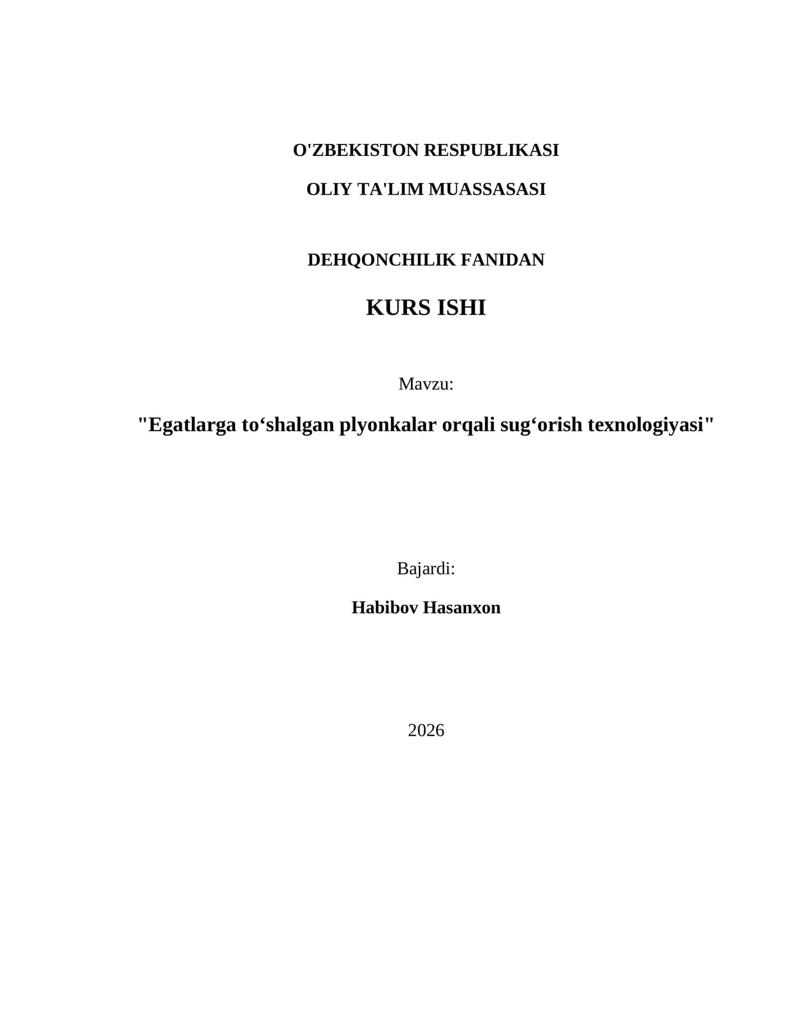 Egatlarga toʻshalgan plyonkalar orqali sugʻorish texnologiyasi