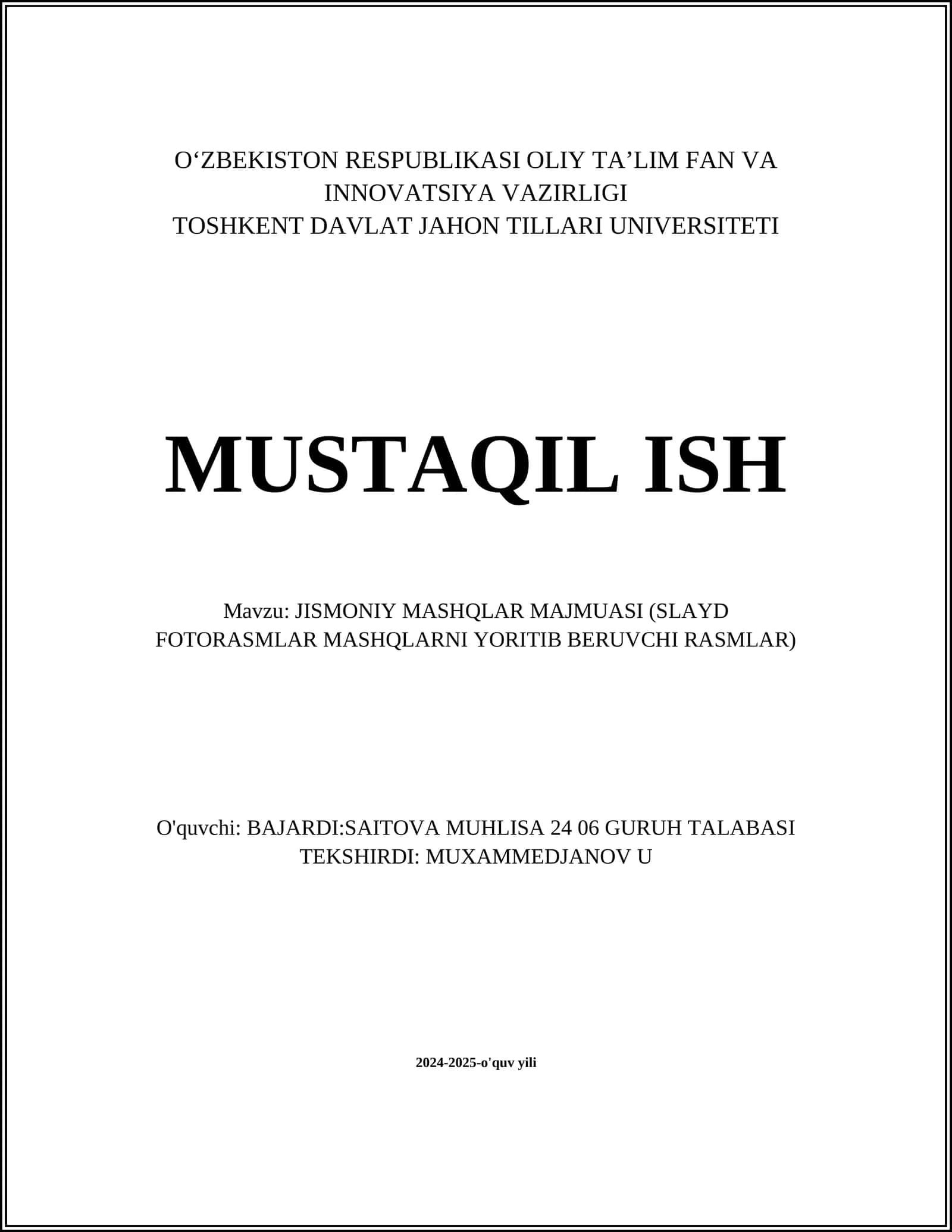 JISMONIY MASHQLAR MAJMUASI (SLAYD FOTORASMLAR MASHQLARNI YORITIB BERUVCHI RASMLAR)