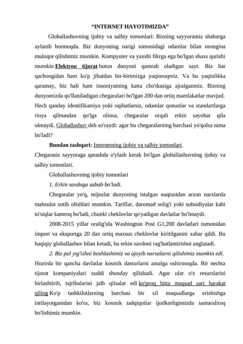 INTERNET HAYOTIMIZDA