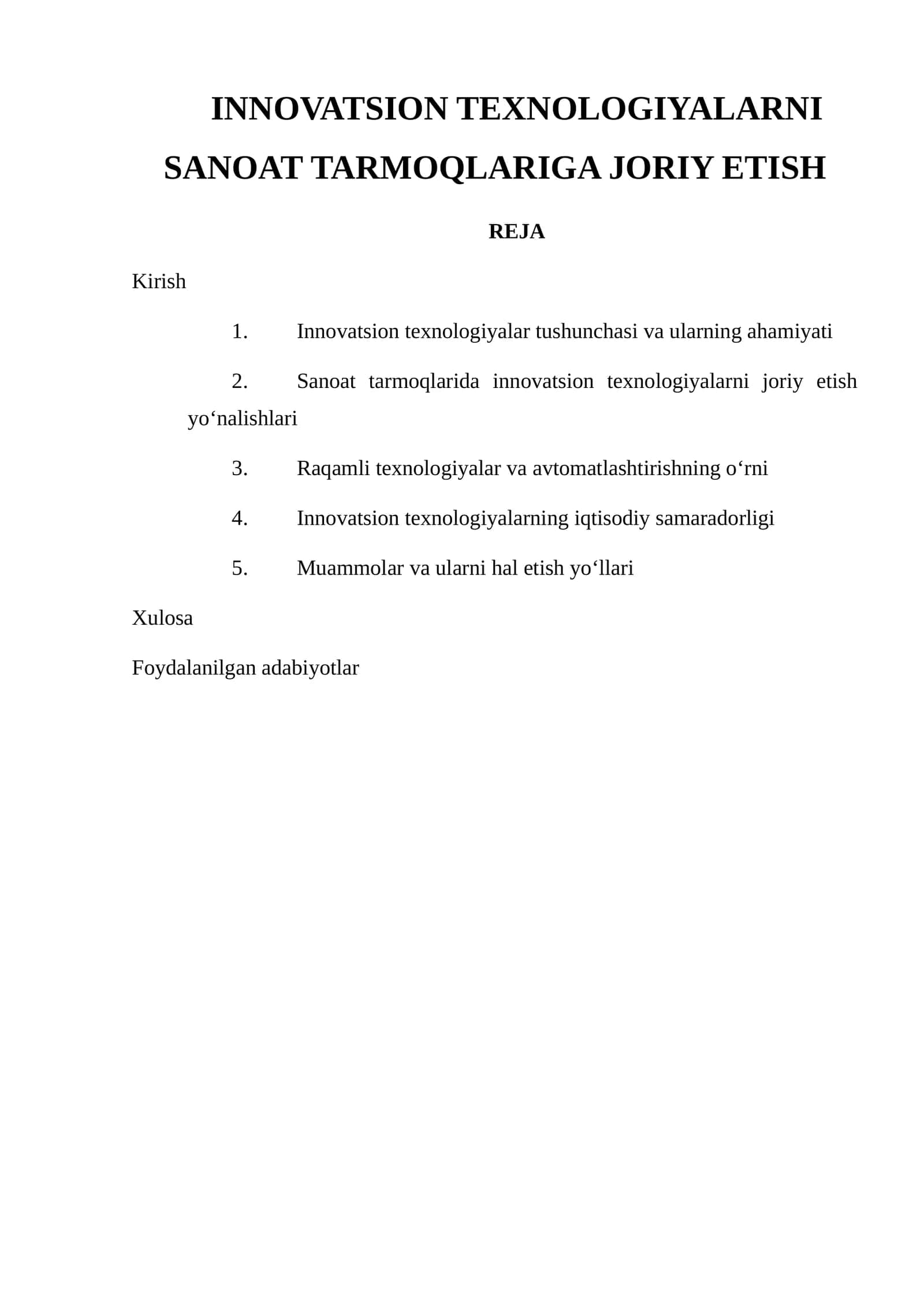 Innovatsion Texnologiyalarni Sanoat Tarmoqlariga Joriy Etish