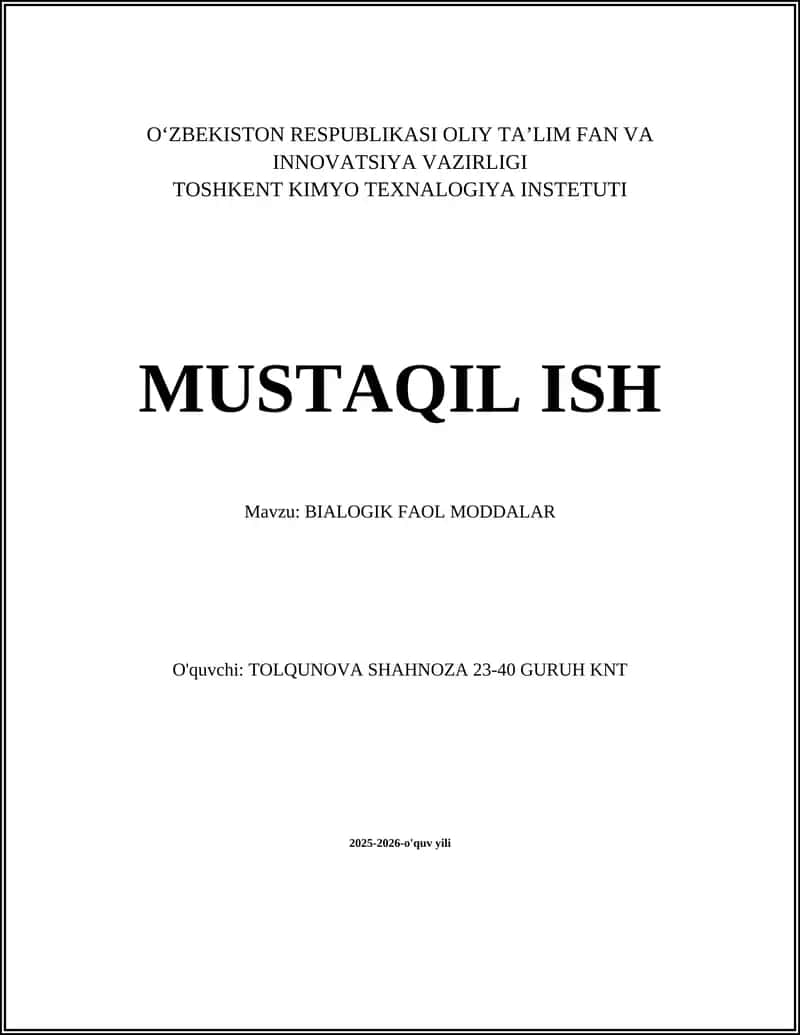 Biologik Faol Moddalar