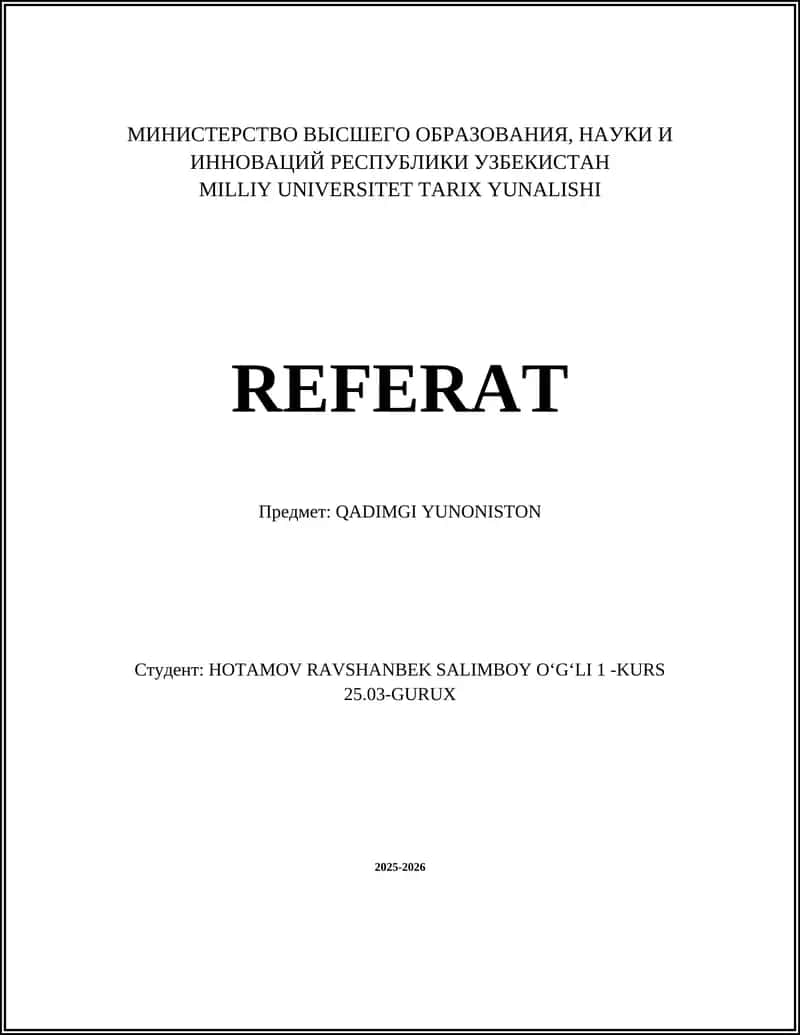 REFERAT - QADIMGI YUNONISTON