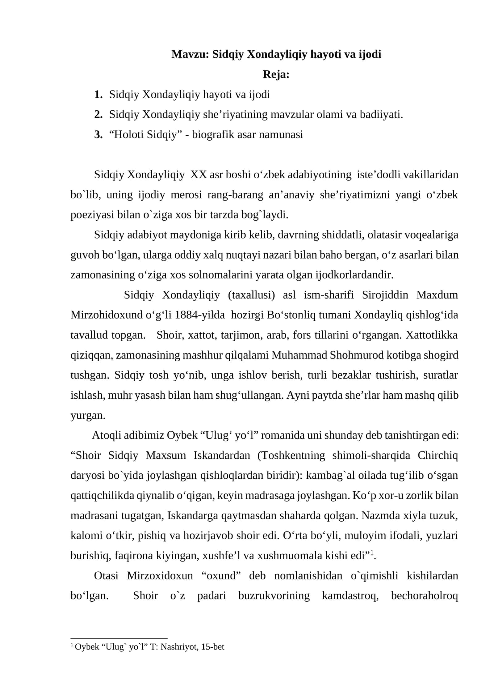 Sidqiy Xondayliqiy hayoti va ijodi