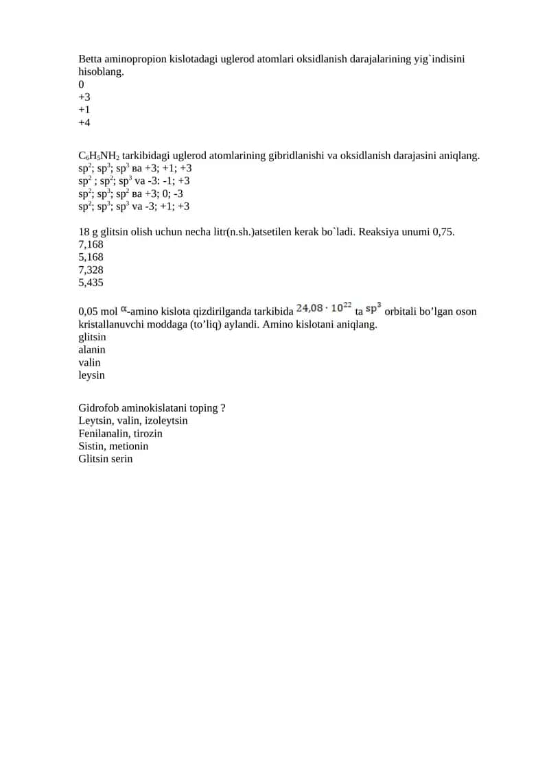 Gidrofob aminokislatani toping?