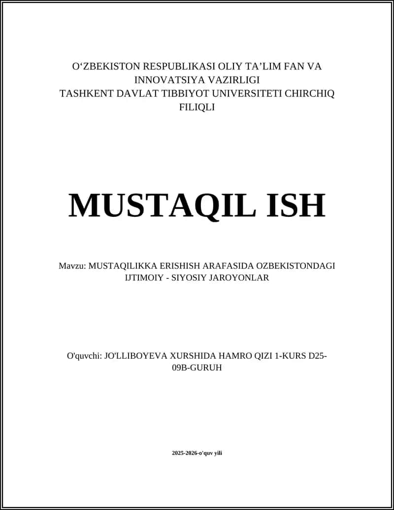 MUSTAQILIKKA ERISHISH ARAFASIDA OZBEKISTONDAGI IJTIMOIY - SIYOSIY JAROYONLAR