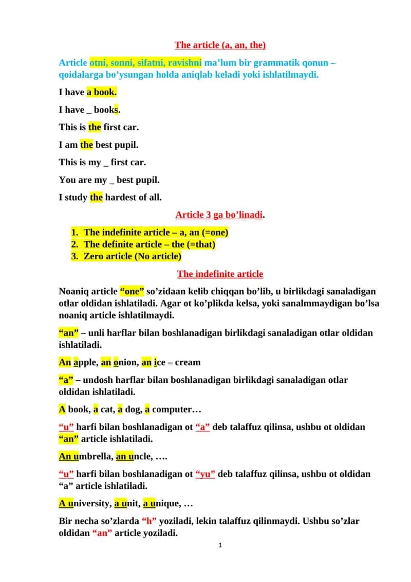 Articles and Their Usage
