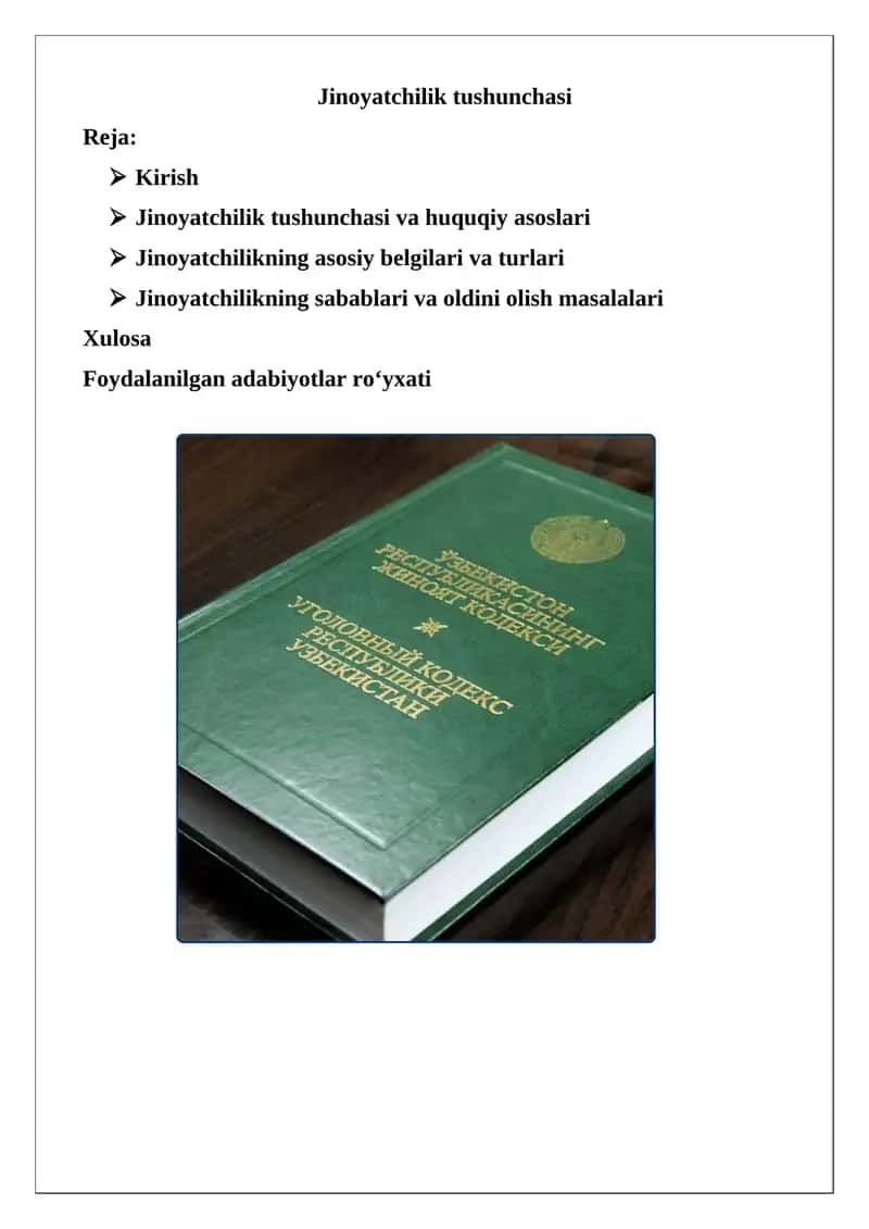 Jinoyatchilik tushunchasi