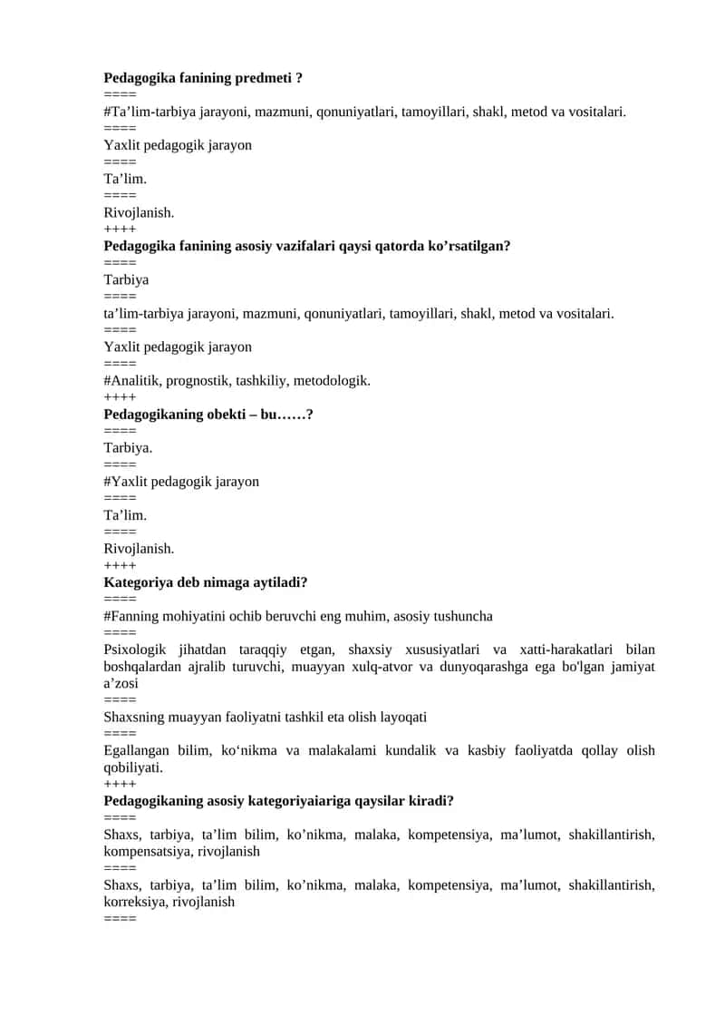 Pedagogika fanining predmeti