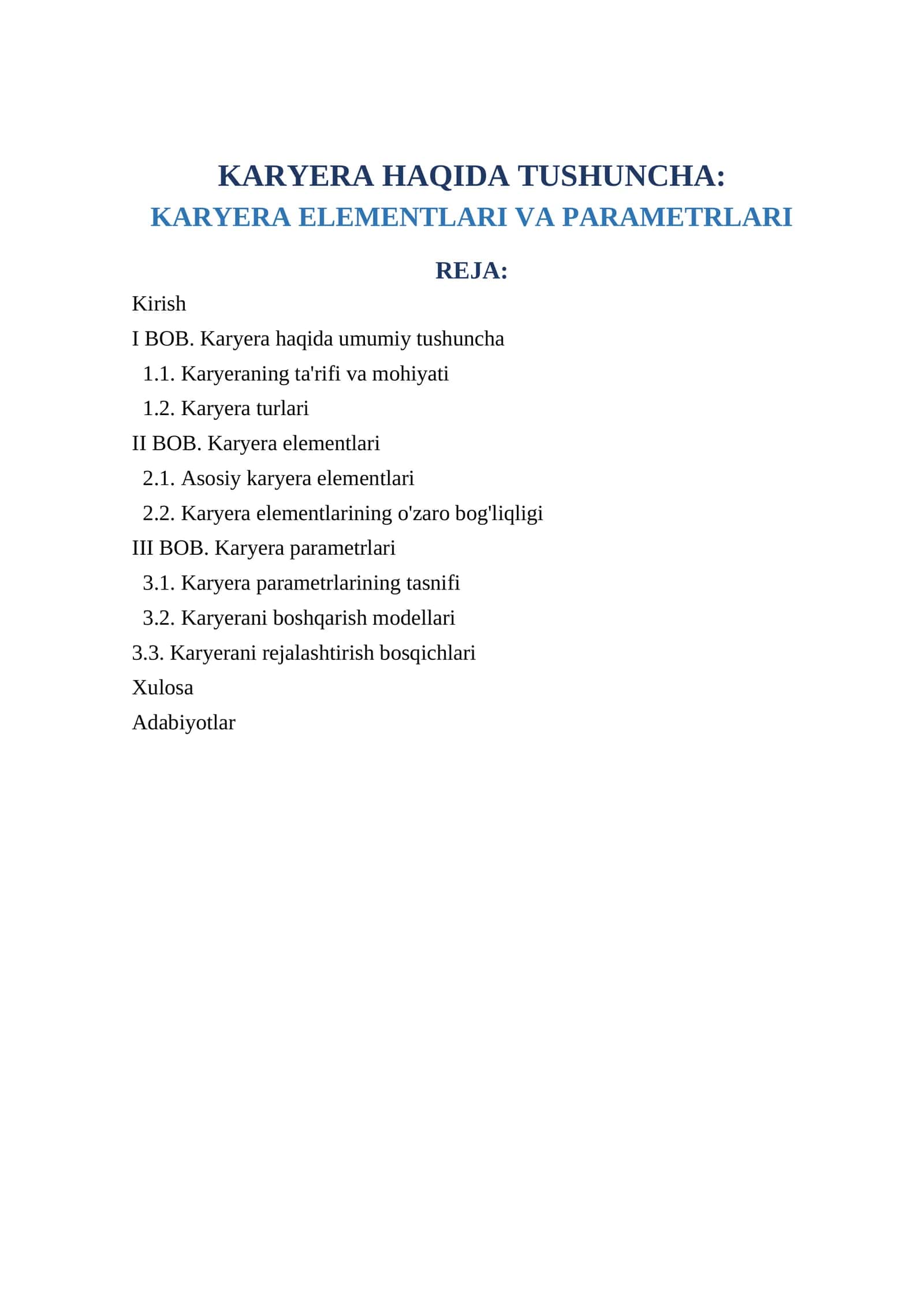 KARYERA HAQIDA TUSHUNCHA
