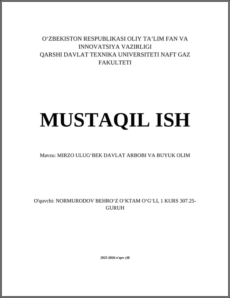 MIRZO ULUGʻBEK DAVLAT ARBOBI VA BUYUK OLIM