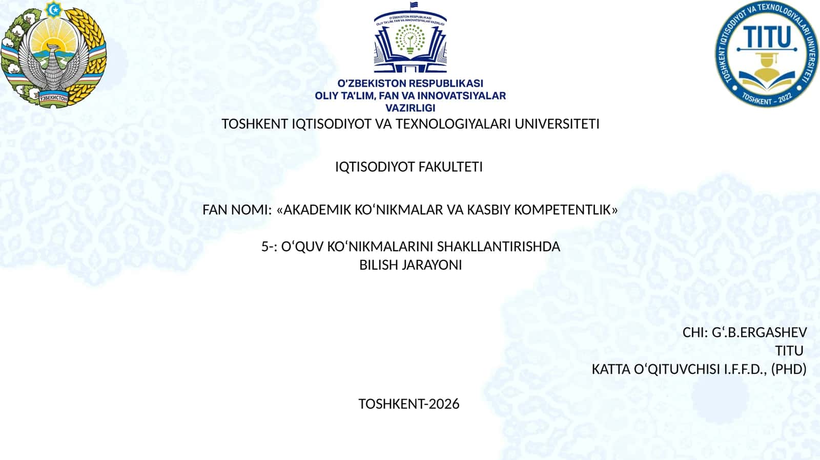 Akademik Konikmalar va Kasbiy Kompetentlik