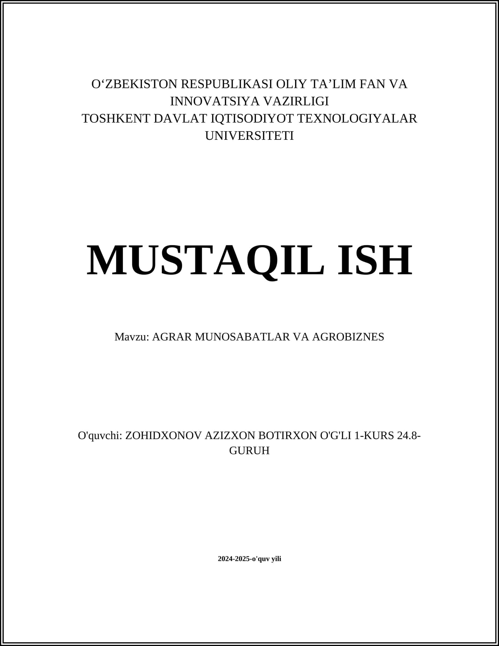 AGRAR MUNOSABATLAR VA AGROBIZNES