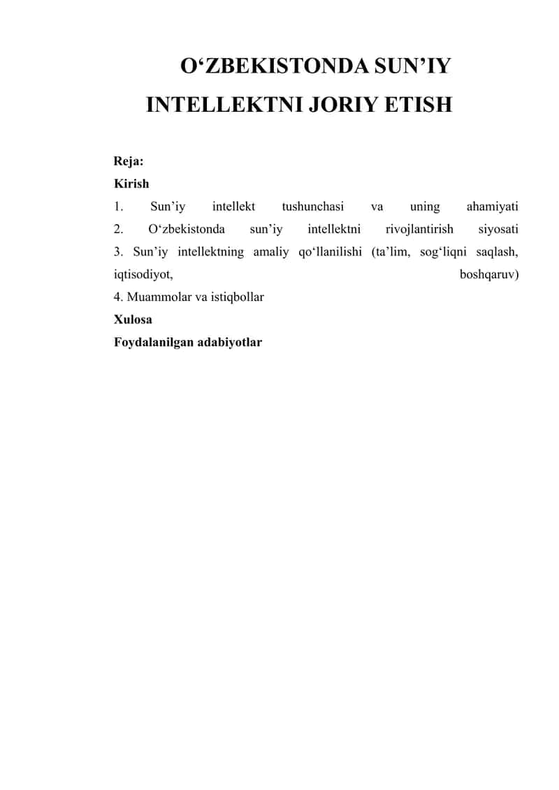 Sun’iy Intellekt va uning o‘rni iqtisodiyotda