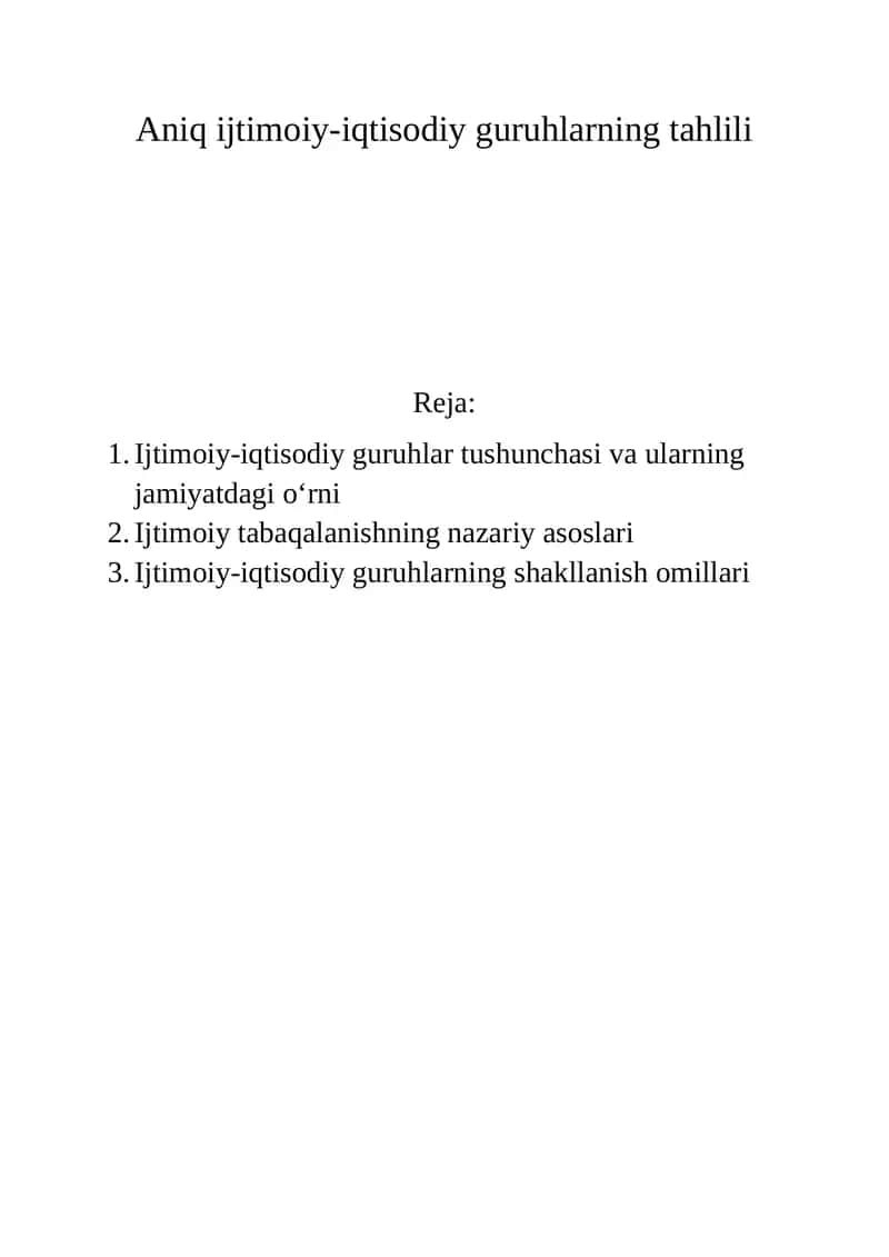 Aniq ijtimoiy-iqtisodiy guruhlarning tahlili