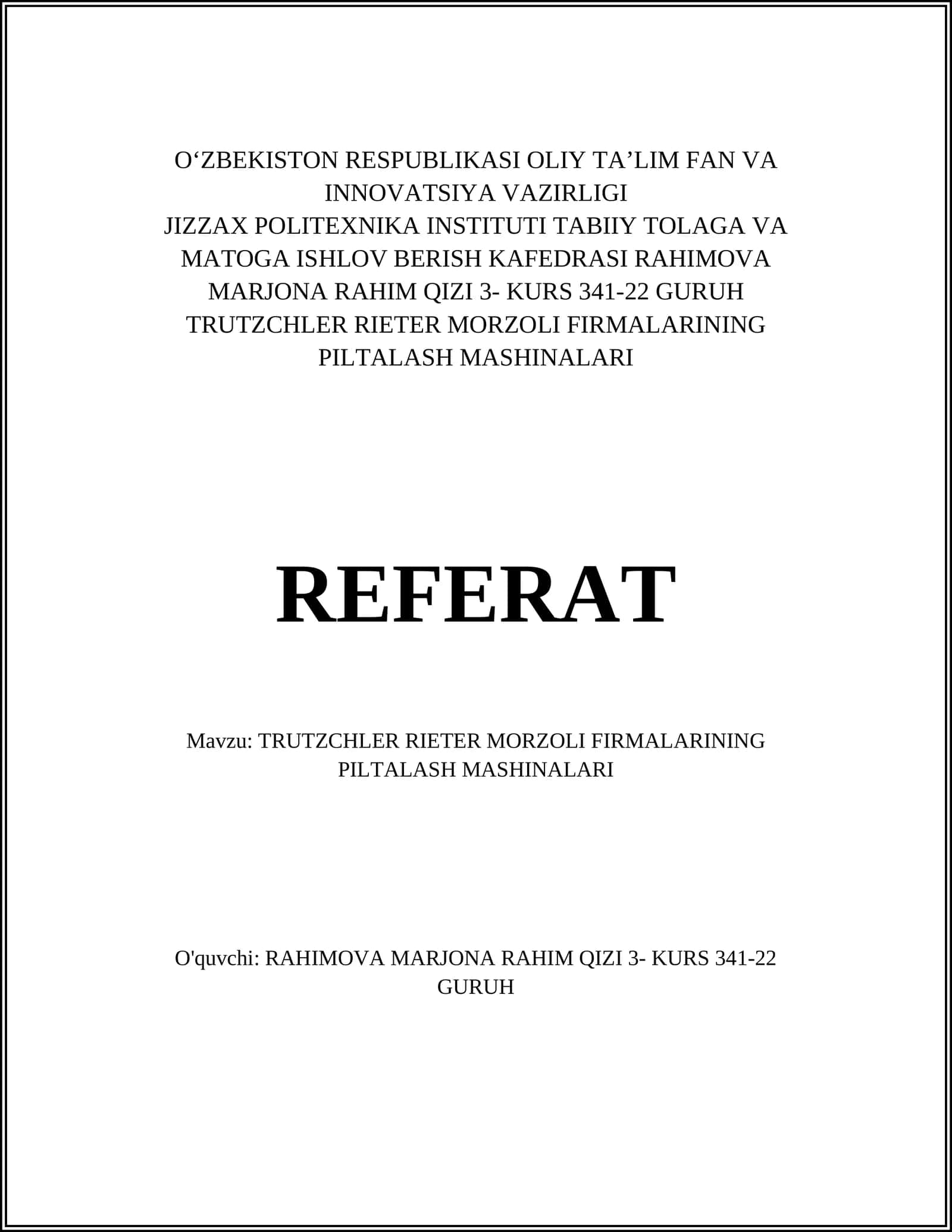TRUTZCHLER RIETER MORZOLI FIRMALARINING PILTALASH MASHINALARI
