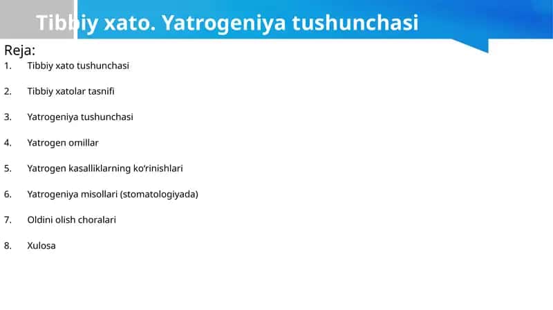 Tibbiy xato. Yatrogeniya tushunchasi