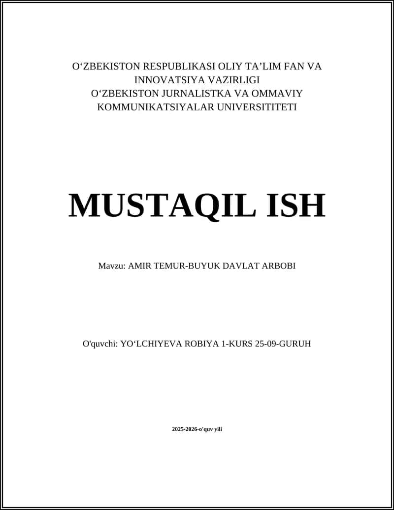 AMIR TEMUR-BUYUK DAVLAT ARBOBI