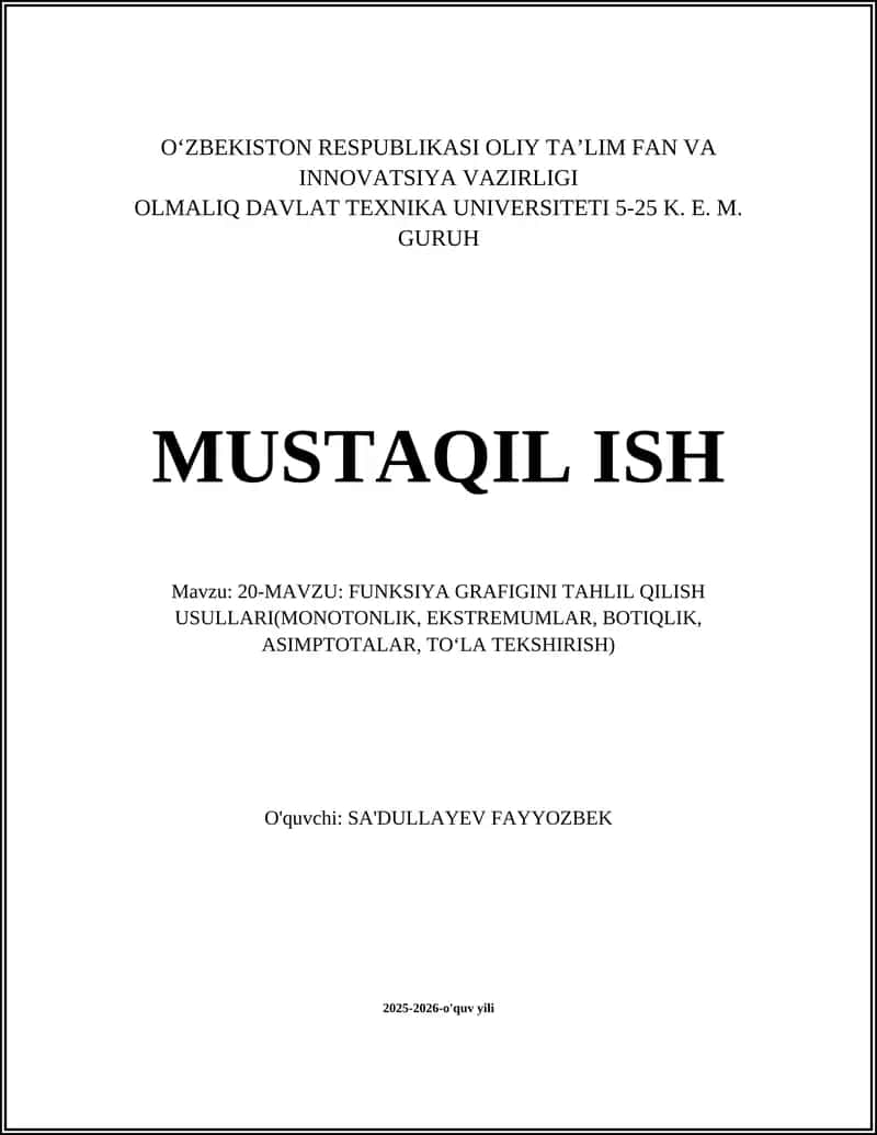 FUNKSIYA GRAFIGINI TAHLIL QILISH USULLARI