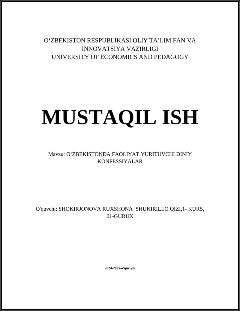 OʻZBEKISTONDA FAOLIYAT YURITUVCHI DINIY KONFESSIYALAR