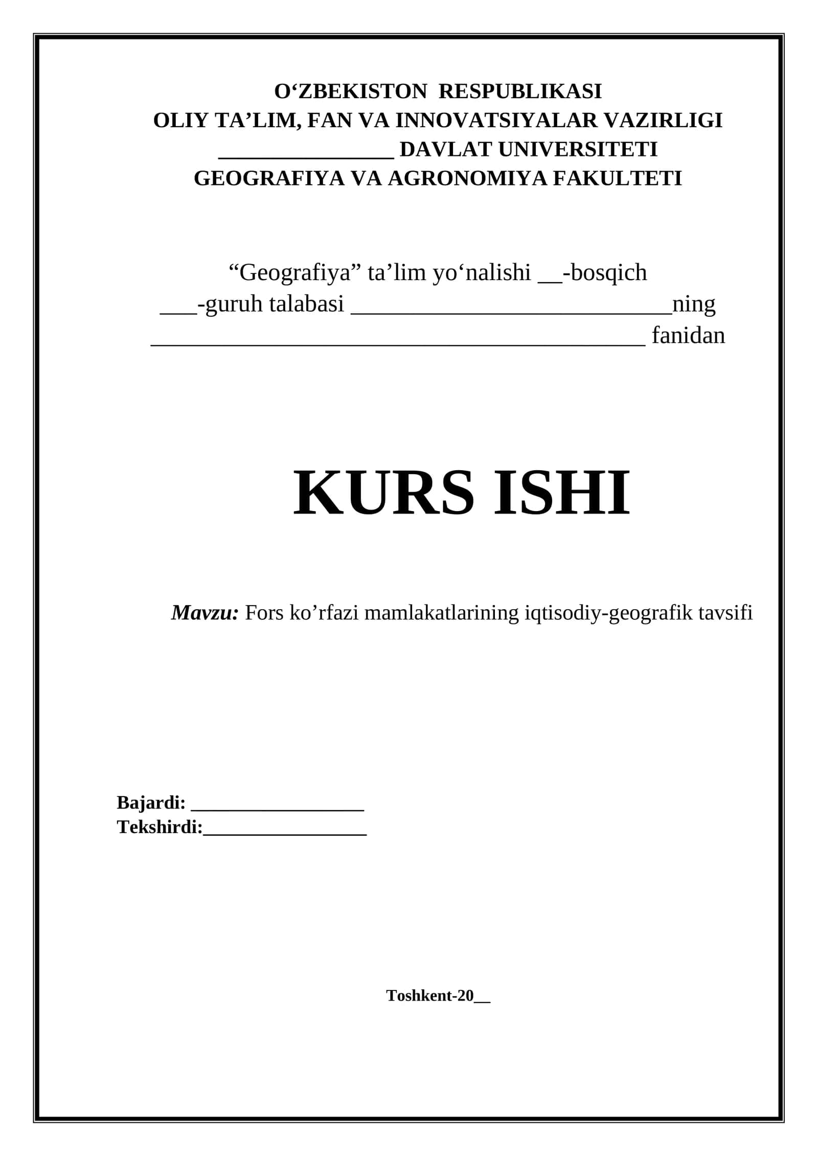 Fors ko’rfazi mamlakatlarining iqtisodiy-geografik tavsifi