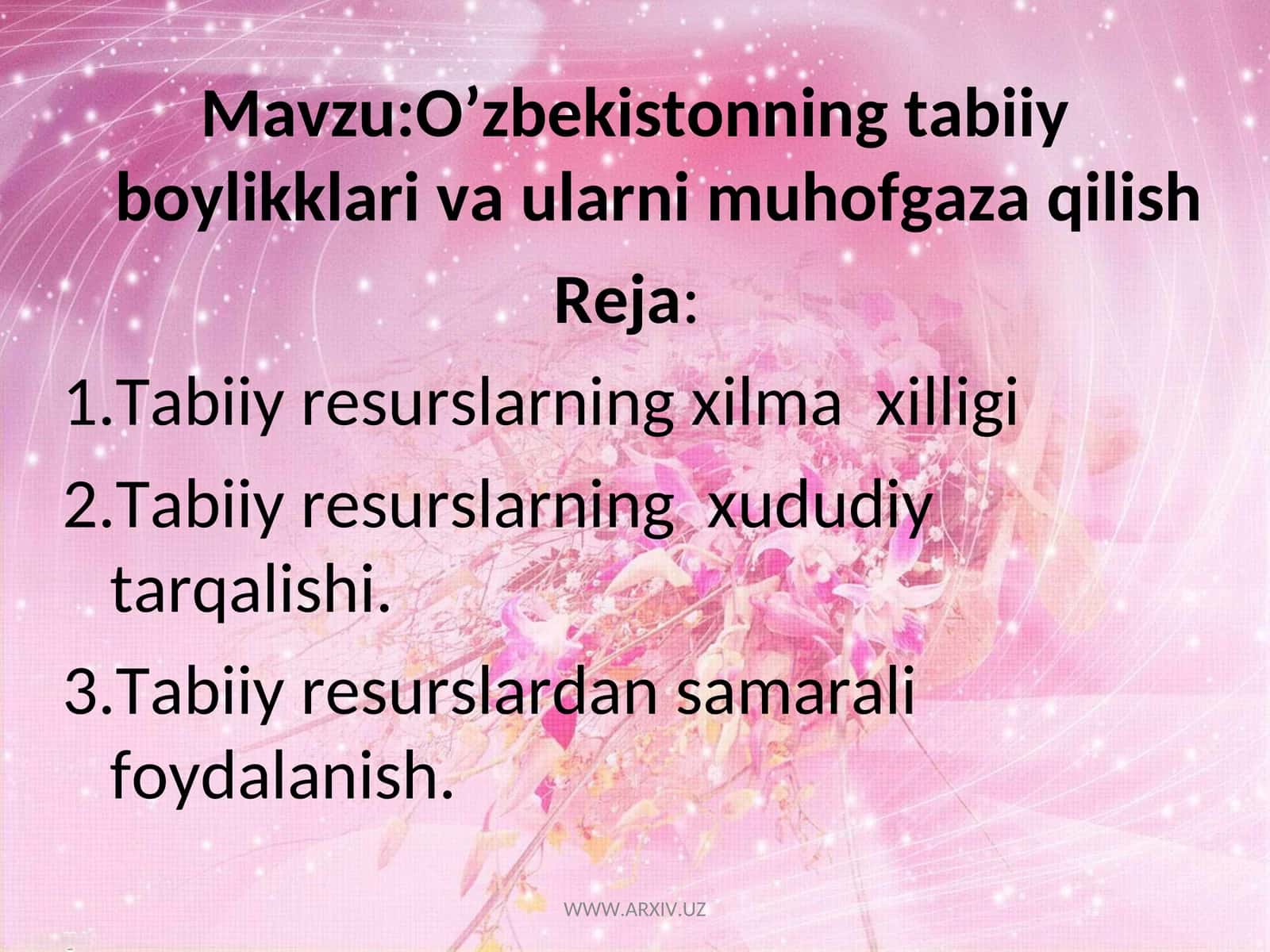 O’zbekistonning tabiiy boyliklari va ularni muhofaza qilish
