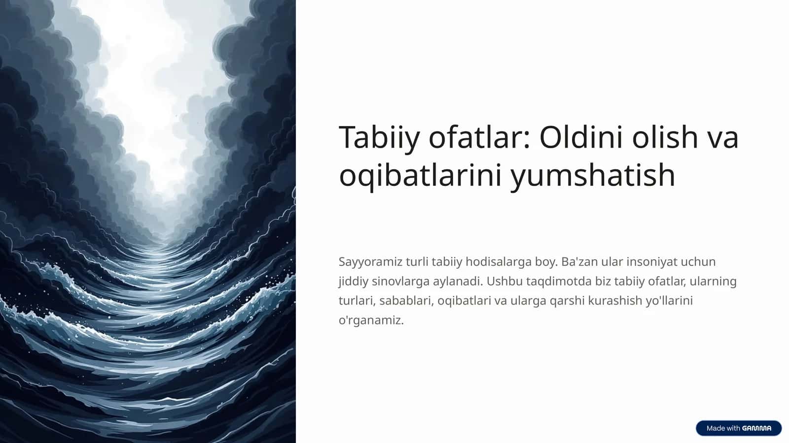 Tabiiy ofatlar: Oldini olish va oqibatlarini yumshatish